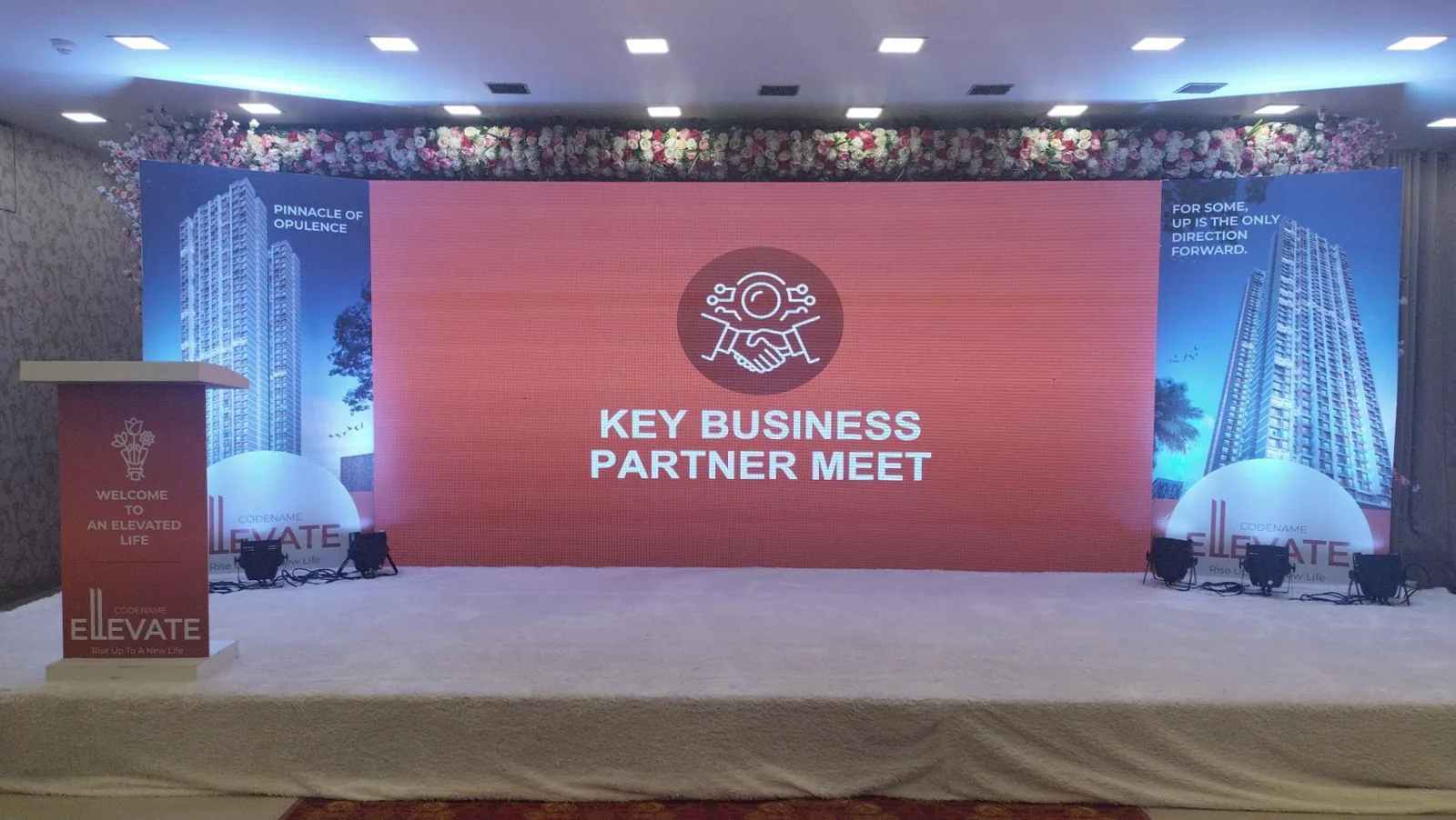 Event stage and branded backdrop