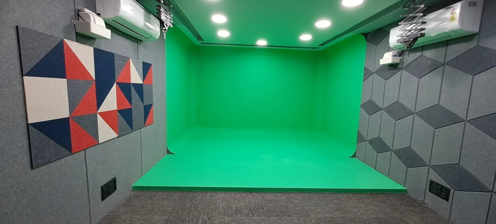 Green screen video editing studio room